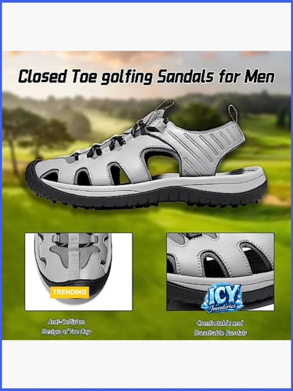 Closed Toe Sport Sandals with Anti-Slip Spikes, Breathable Golf Shoes